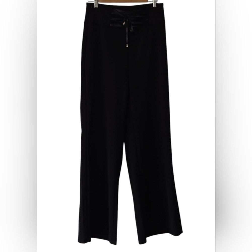Shein black high-waisted comfy wide leg pant with ribbon closure side zip L